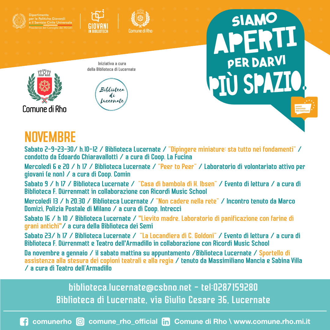 Locandina Siamo Aperti per darvi Più spazio calendario di novembre