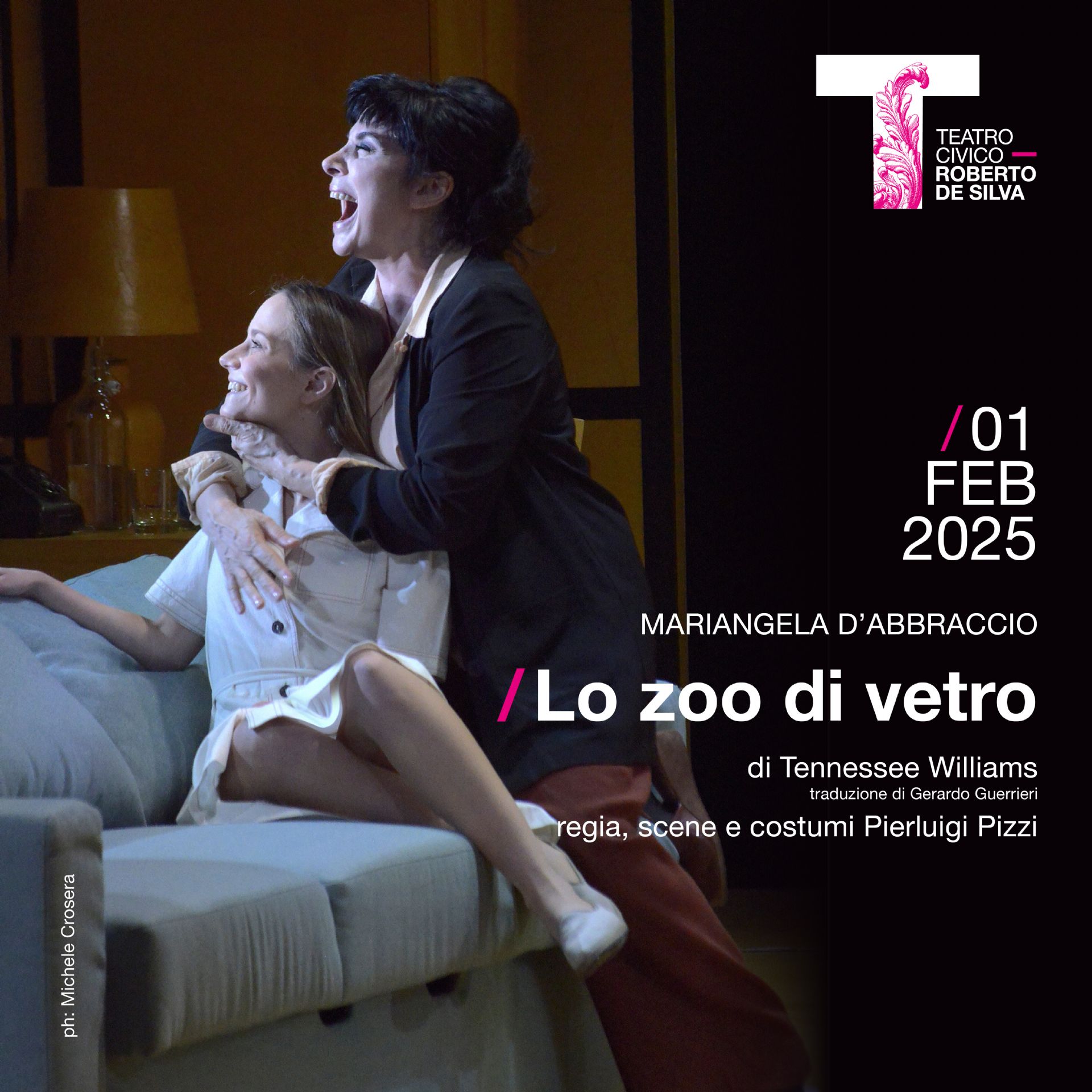 1 febbraio 2025 Mariangela D'Abbraccio Lo zoo di vetro di Tennessee Williams
regia, scene e costumi Pier Luigi Pizzi