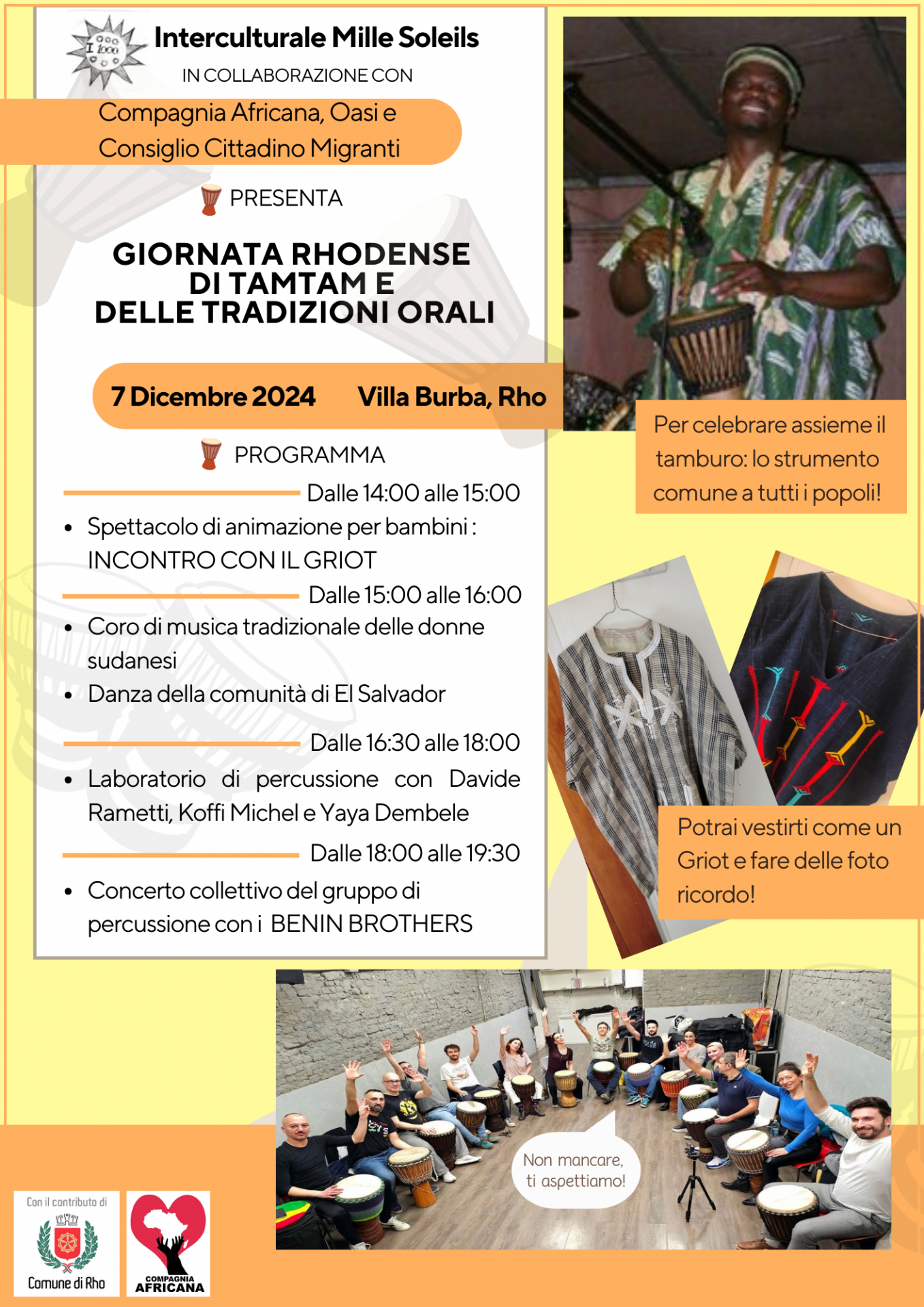 locandina Giornata Rhodense di TAMTAM e delle tradizioni orali  7 dicembre 2024 villa Burba Rho Programma