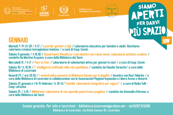 locandina Siamo aperti per darvi più spazio, programma eventi di gennaio