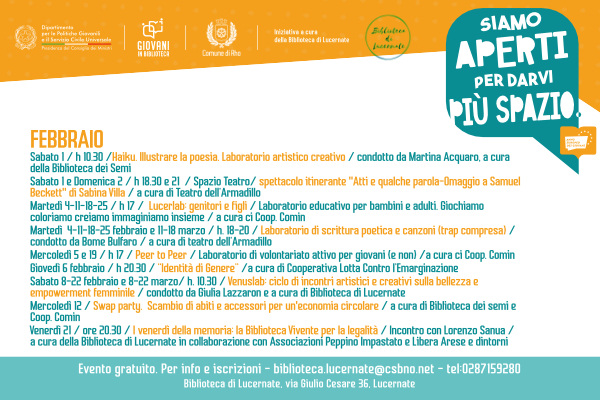 Programma di febbraio Siamo aperti per darvi più spazio - biblioteca di Lucernate