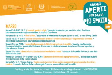 Locandina eventi di  Marzo Siamo Aperti per darvi più spazio Biblioteca di Lucernate