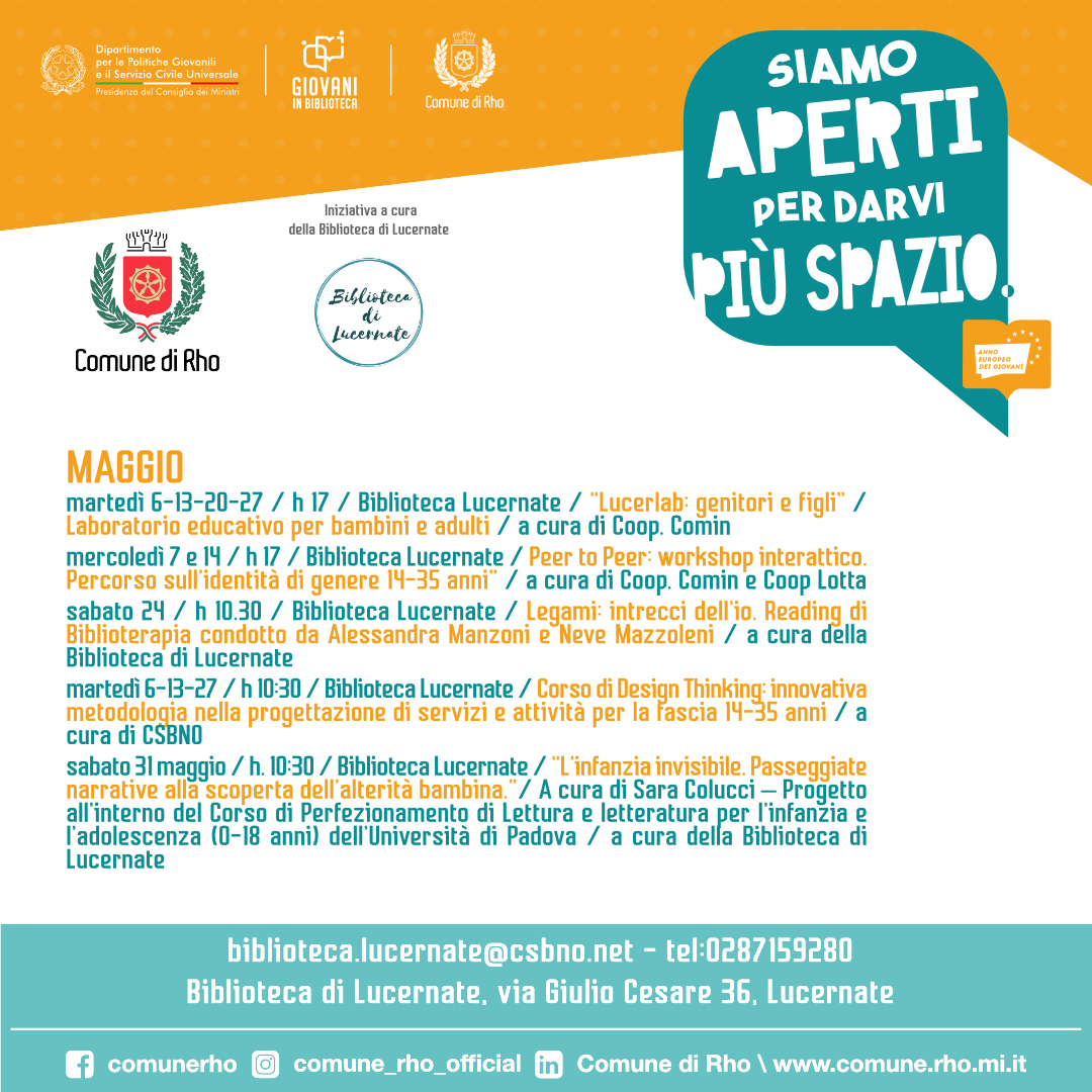 Locandina eventi di maggio Siamo aperti per darvi più spazio