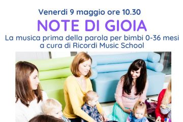 Venerdì 9 maggio 2025 alle 10.30 evento Note di gioia in Bilblioteca Lucernate a Rho, un incontro dedicato alla musica per bambini 0-36 mesi