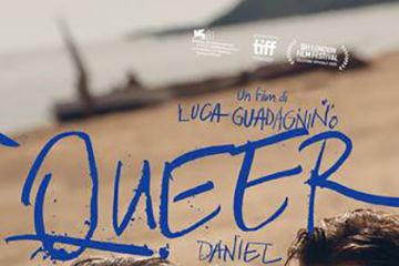 Locandina  un film di Luca Guadagnino Queer -  Daniel Craig - due uomini con occhiali da sole
