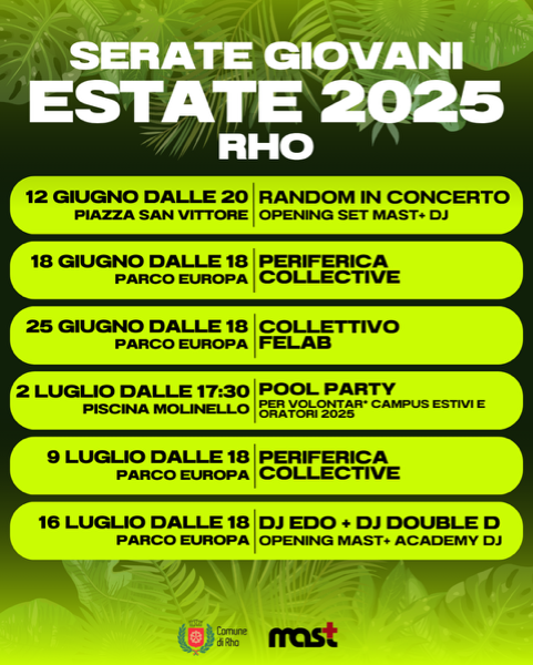 Locandina Serata Giovani Estate 2025 programma con date luoghi e gruppi