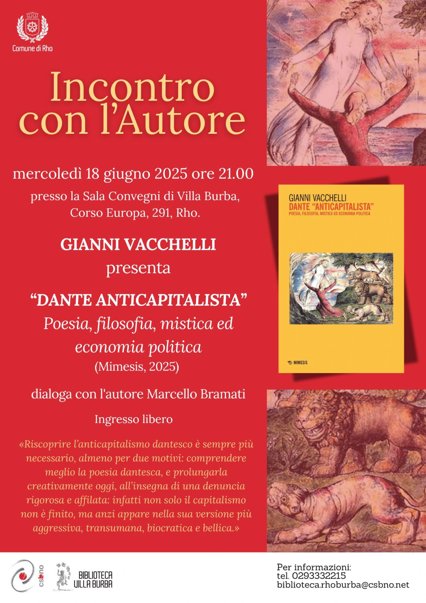locandina Incontro con l' Autore - Gianni Vacchelli presenta Dante Anticapitalista