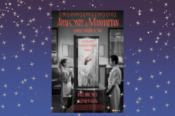 locandina del film  ARAGOSTE A MANHATTAN  i due protagonisti in bianco e nero