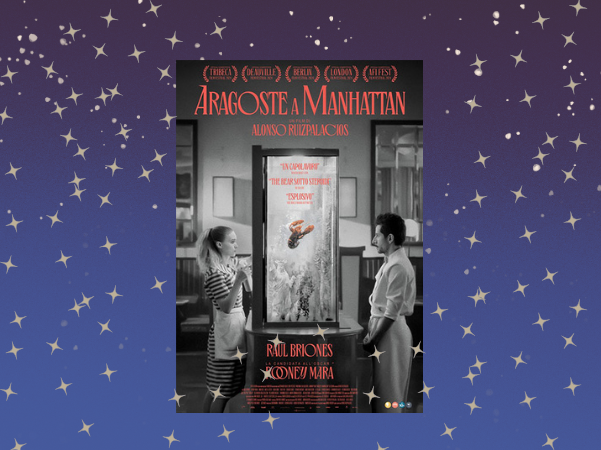 locandina del film  ARAGOSTE A MANHATTAN  i due protagonisti in bianco e nero