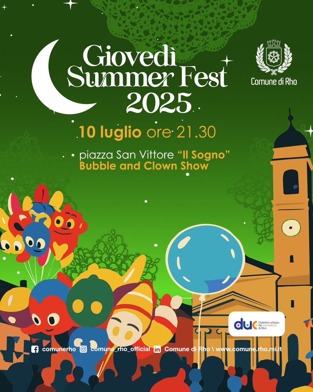 locandina Giovedì Summer Fest 2025 10 luglio ore 21.30 piazza San Vittore Il Sogno Bubble and Clown Show