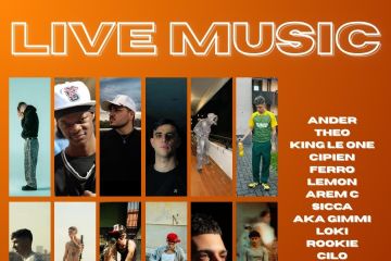 Locandina con le foto di vari artisti che si esibiranno live il 19 luglio 2025 dalle ore 21.00 presso il chiosco The Chill, Parco Europa, via Pertini, Rho.
Gli artisti che si esibiranno live sono: Ander, Theo, King Le One, Cipien, Ferro, Lemon, Arem C, Sicca, Aka Gimmi, Loki, Rookie, Cilo.