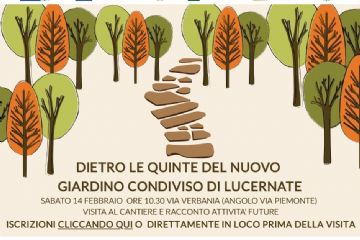 locandina con alberi disegnati e colorati e una stradina fatta di sassi