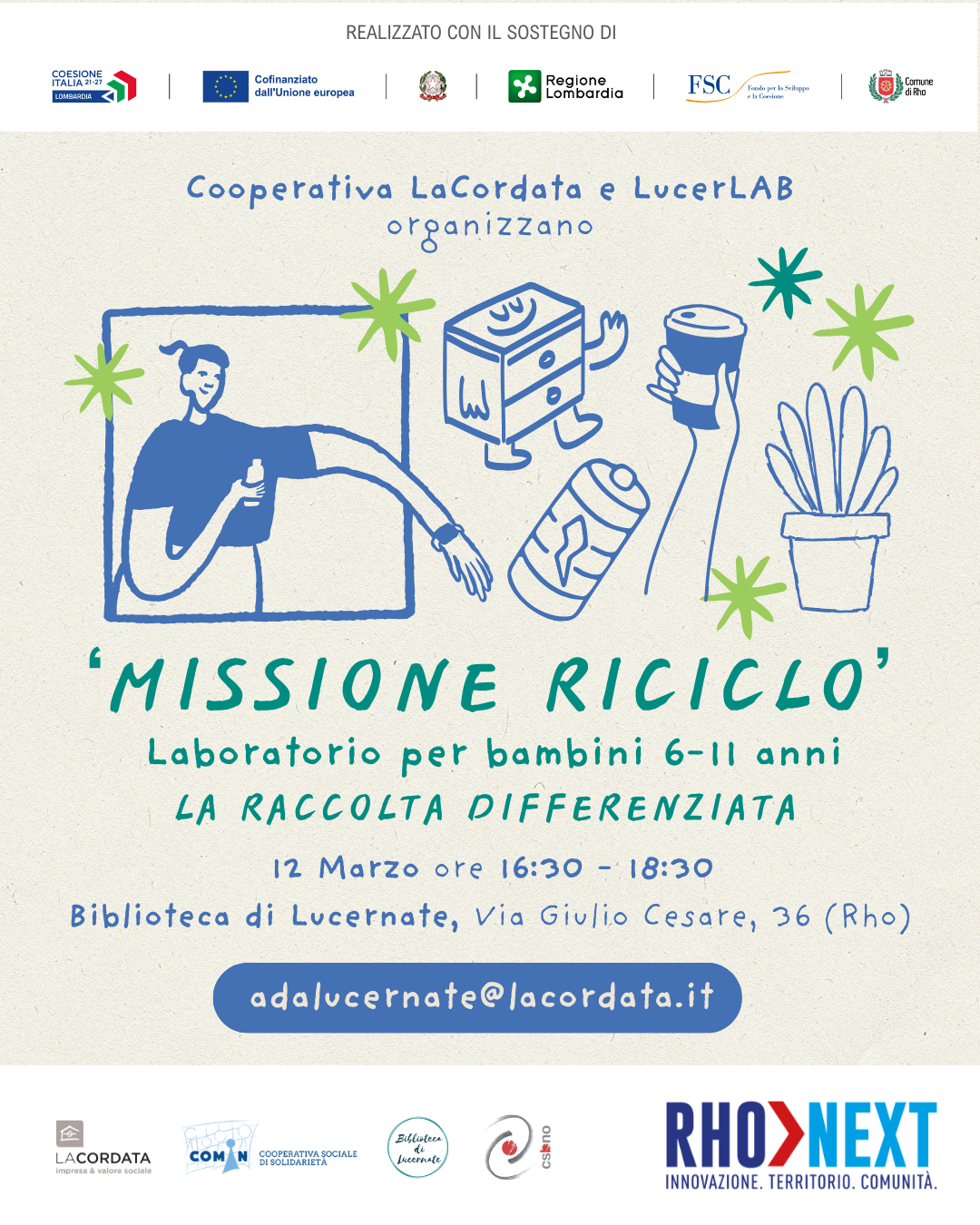 locandina riciclo barattoli disegnati 