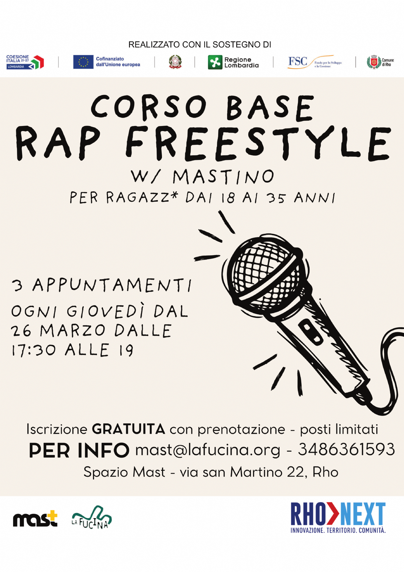 locandina corso base Rap Freestyle con il disegno di un microfono