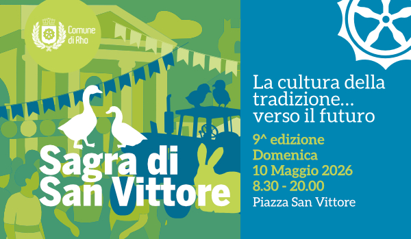 Locandina  Sagra di San Vittore disegno di due oche e un trattore  La cultura della tradizione verso il futuro 
9^ edizione domenica 10 maggio 2026 - 8.30/20.00 piazza San Vittore 