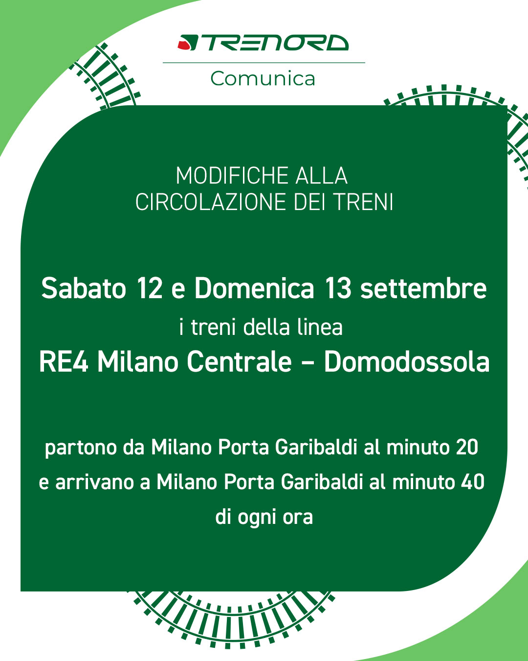 avviso TRENORD Modifiche alla circolazione dei treni
