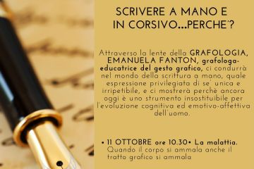 Locandina con stilografica e testo Scrivere a Mano e in corsivo ...perchè?