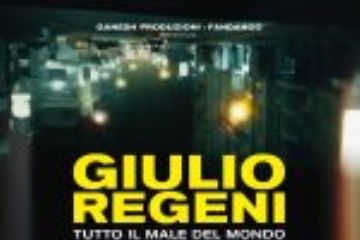 Titolo film in locandina Giulio Regeni immagine di un uomo di spalle e le luci della notte