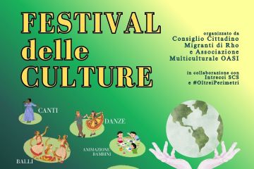 Locandina del Festival delle culture, XIII edizione. L'evento si svolgerà il 6 giugno dalle ore 15.00 in piazza Visconti a Rho. Ingresso libero e gratuito. In caso di pioggia l'evento sarà annullato.