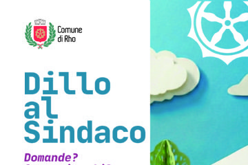 Locandina Dillo al Sindaco  testo scritto e immagine con gazebo e persone che discutono .