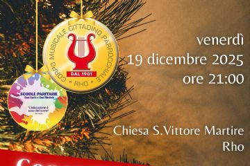 locandina natalizia con pun particolare di albero di natale e angioletto con trombetta disegnato