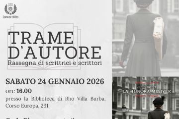 Trame d'autore La Signora Miniver . Una parte della copertina del libro una signora con soprabito in una via in bianco e nero