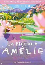 Locandina film la piccola Amélie una bambina che si riflette nell acua con fiori di loto rosa e un altra bambina che corre sullo sfondo