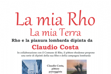 locandina Claudio Costa pittore con quattro quadri in evidenza