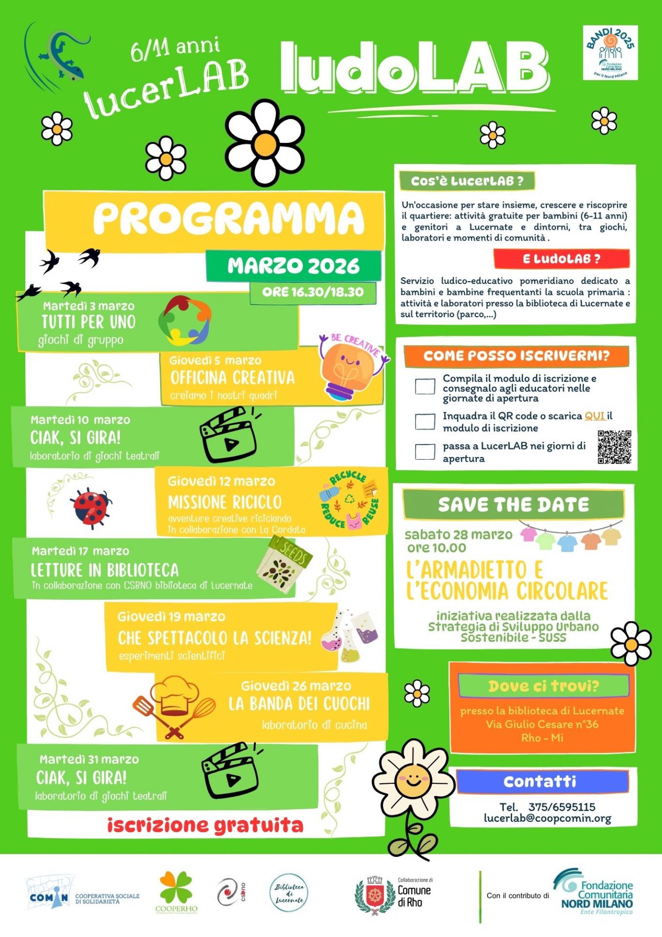 locandina con descrizione del programma e luogo e contatti