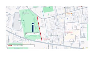 Mappa di una sezione della città di Rho dove viene segnalato che via Pertini sarà resa a senso unico in direzione nord, da Corso Europa a via Diaz, dal 28 ottobre al 30 novembre.