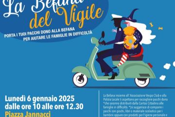 La Befana del Vigile Porta i tuoi pacchi dono alla befana per aiutare le famiglie in difficoltà. Lunedì 6 gennaio 2025 dalle ore 10 alle ore 12.30  Piazza Jannacci