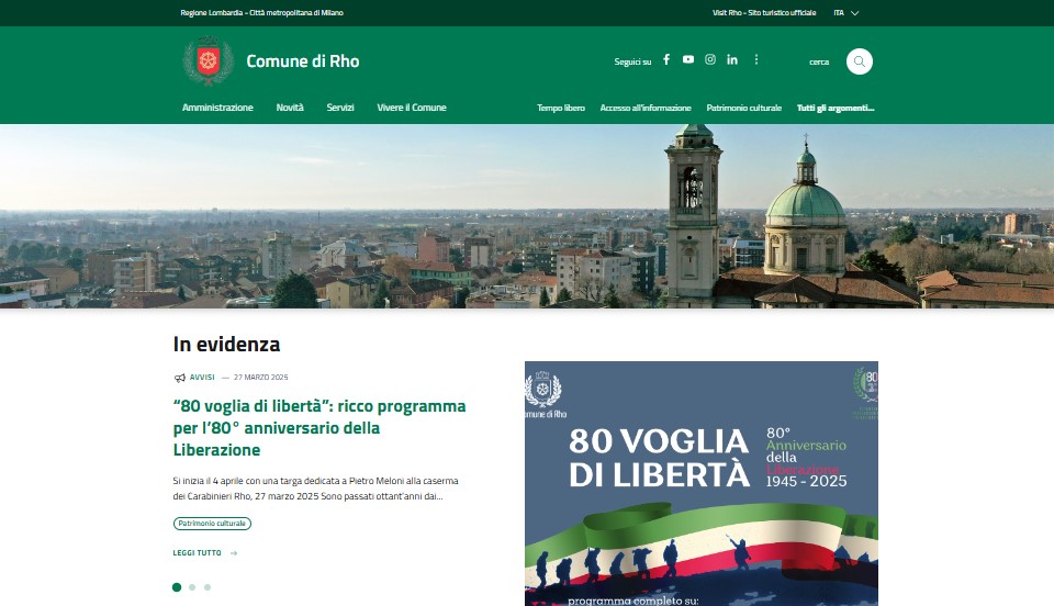 immagine del nuovo sito Istituzionale del Comune di Rho