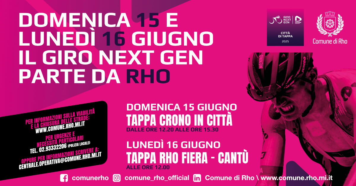 locandina domenica 15 e lunedì 16 giugno il giro next gen parte da Rho