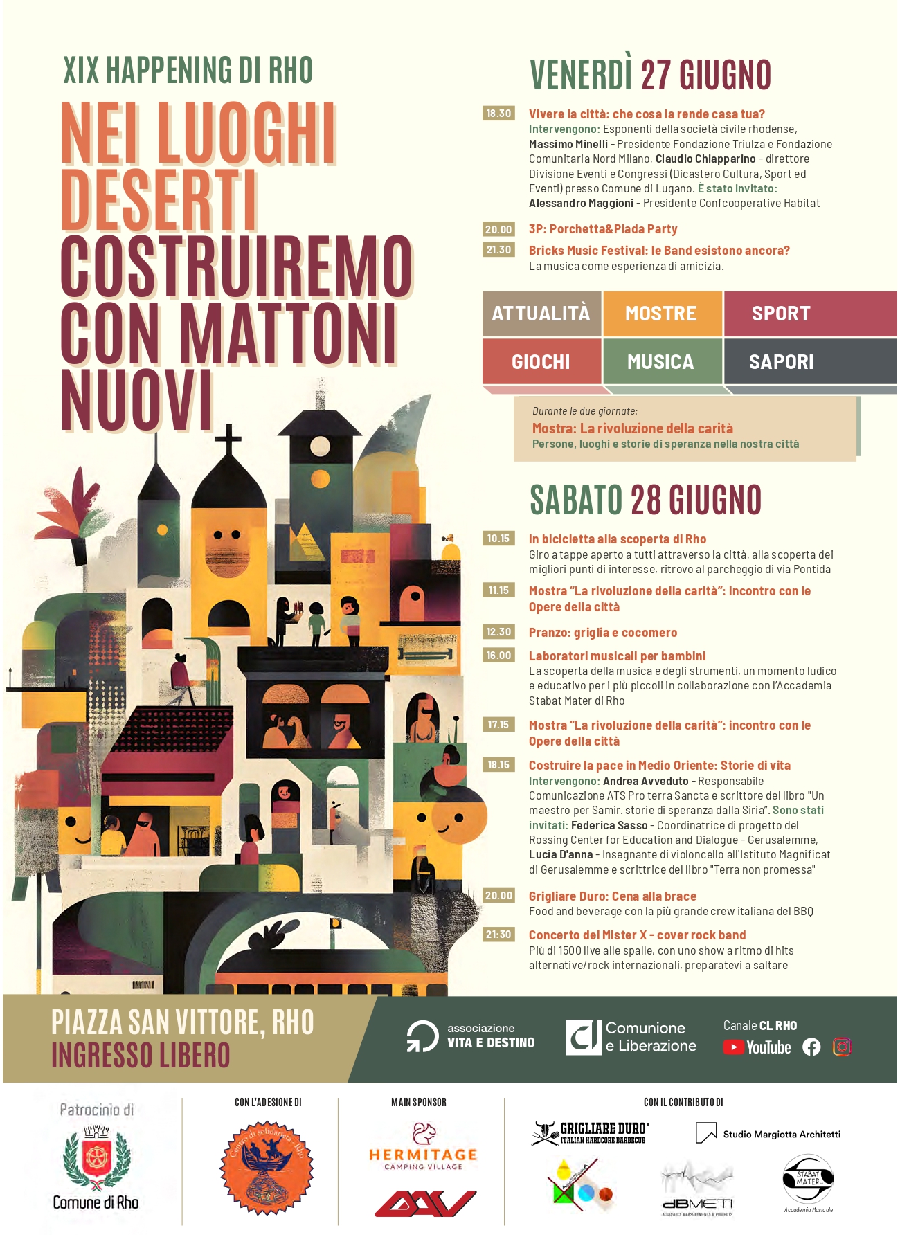 locandina  XIX Happening di Rho: sabato 27 e domenica 28 giugno incontri e musica in piazza San Vittore