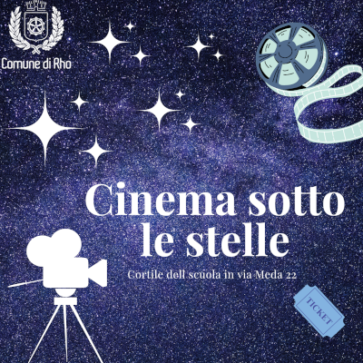 grafica cinema sotto le stelle pellicola cinepresa e biglietto