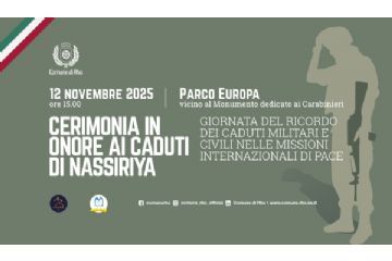 Cerimonia in onore ai Caduti di Nassiriya - Giornata del Ricordo dei Caduti Militari e Civili nelle Missioni Internazionali per la Pace, evento che si svolgerà mercoledì 12 novembre 2025 alle ore 15.00 al Parco Europa a Rho, vicino al Monumento al Carabiniere.