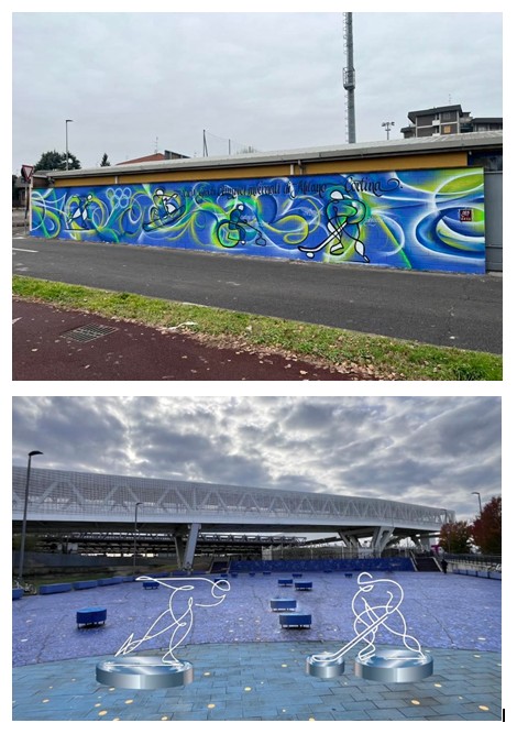 'opera finita da Gep e il rendering delle due sculture di Giuliano Cataldo Giancotti