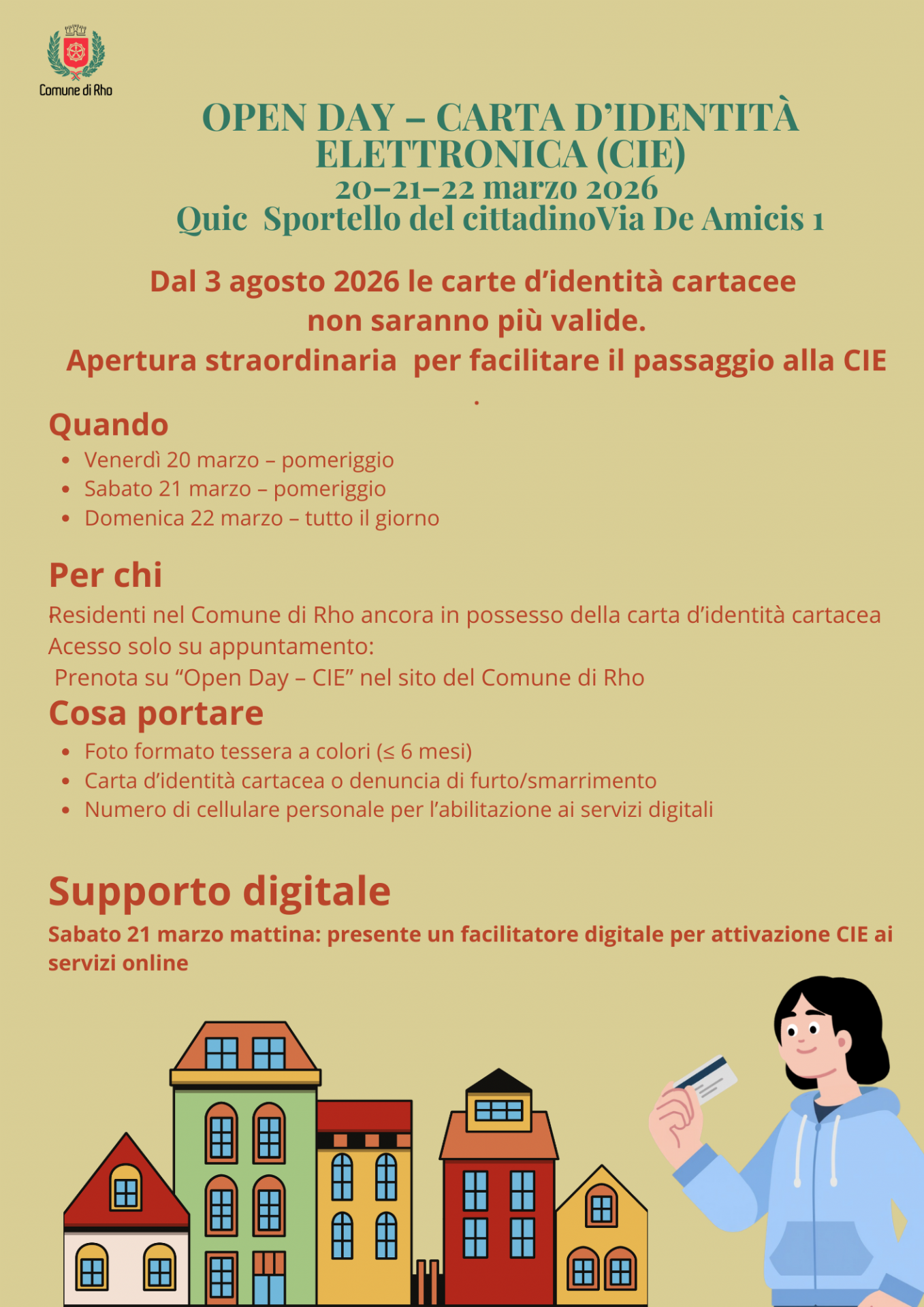 Locandina per l' Open Day Cie 20-21-22 marzo 2026 presso il QUIC - Sportello del Cittadino