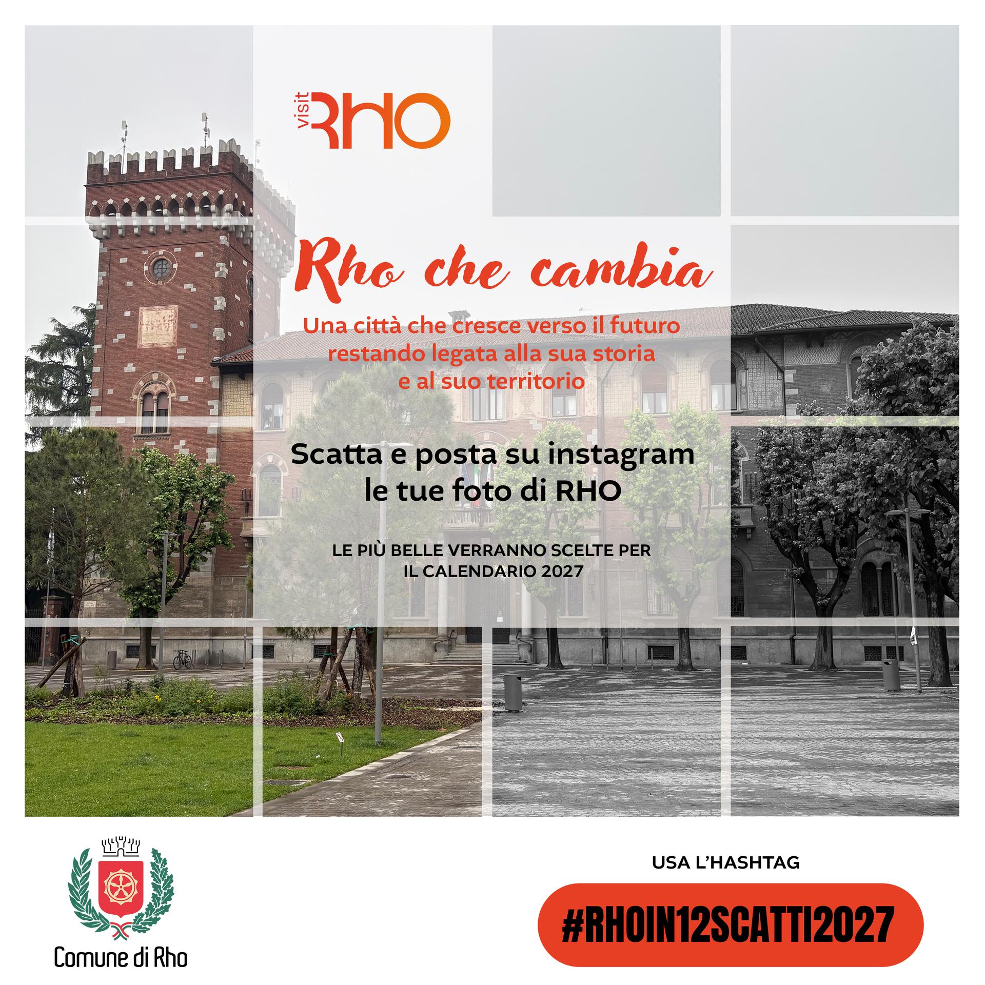 Rho che cambia locandina con palazzo municipale e piazza Visconti