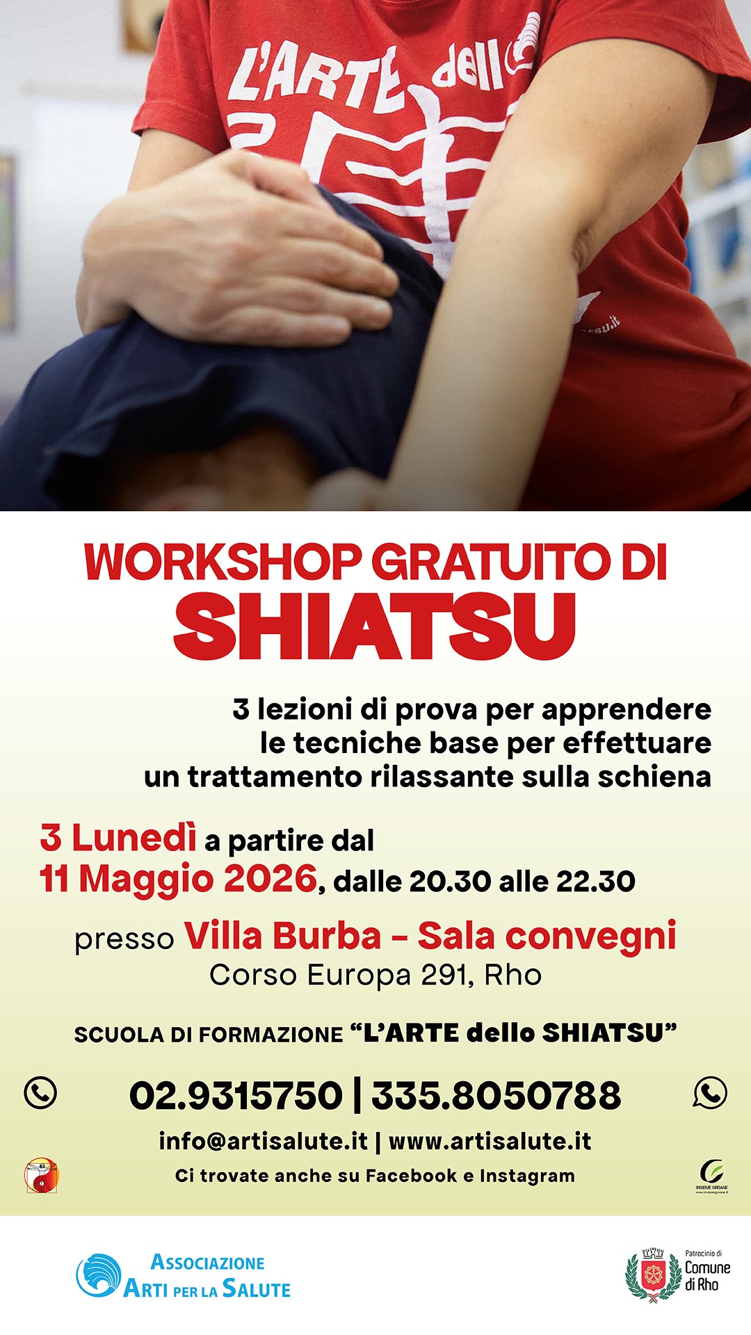 immagine operatore shiatsu  e programma con date orario e luogo
