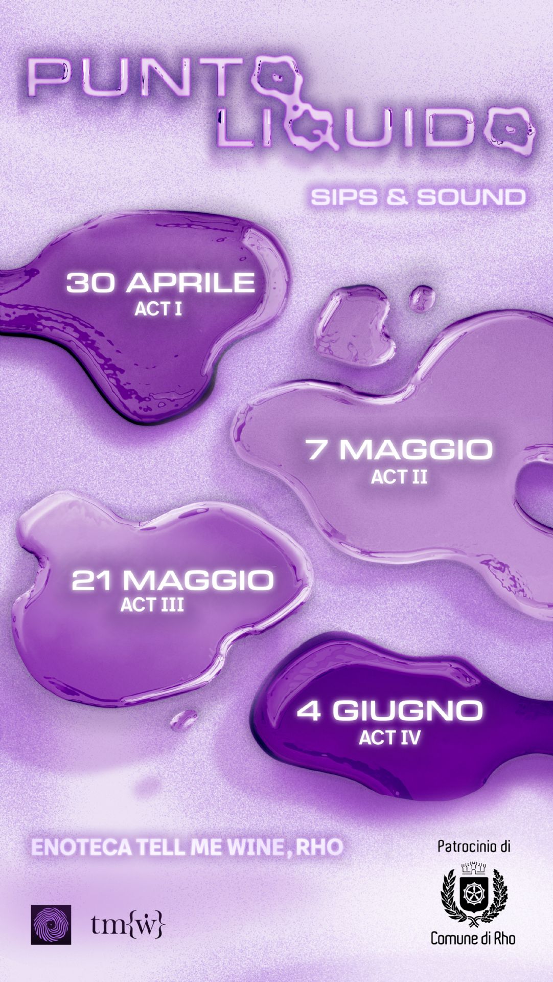 locandina evento macchie viola con date scritte 