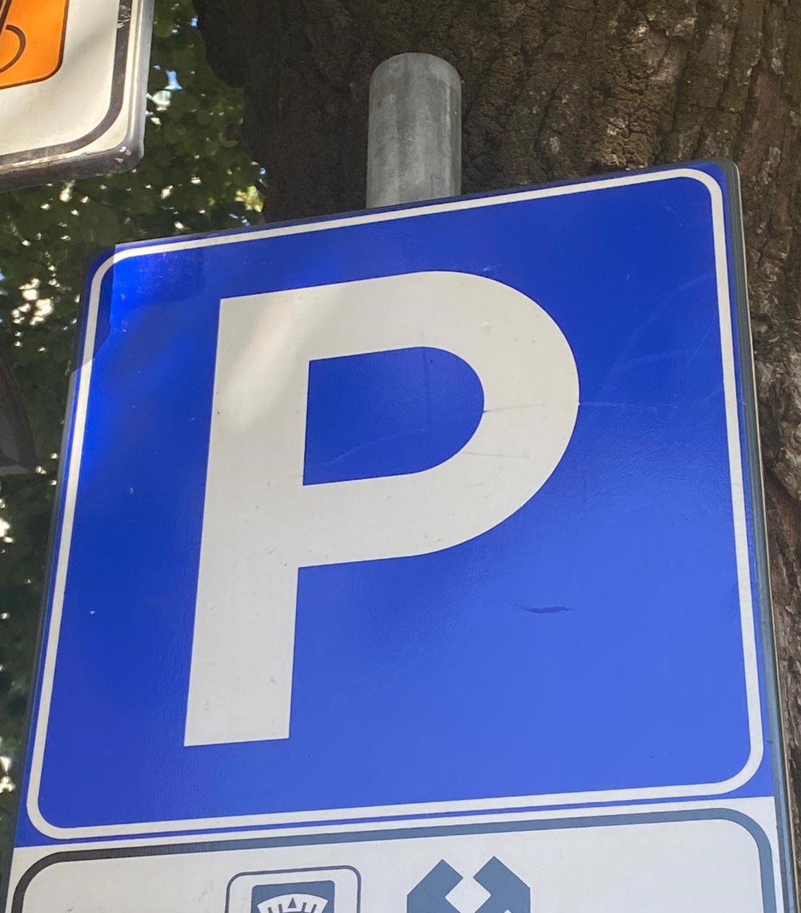 Cartello di segnaletica con la lettera P di parcheggio
