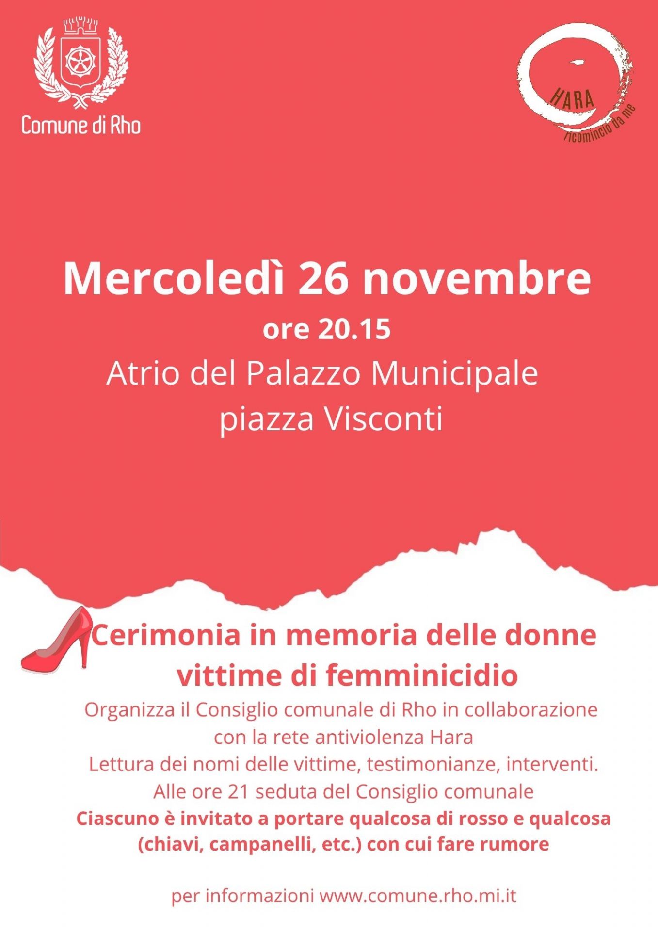 locandina bianca e rossa con testo e una piccola scarpetta rossa