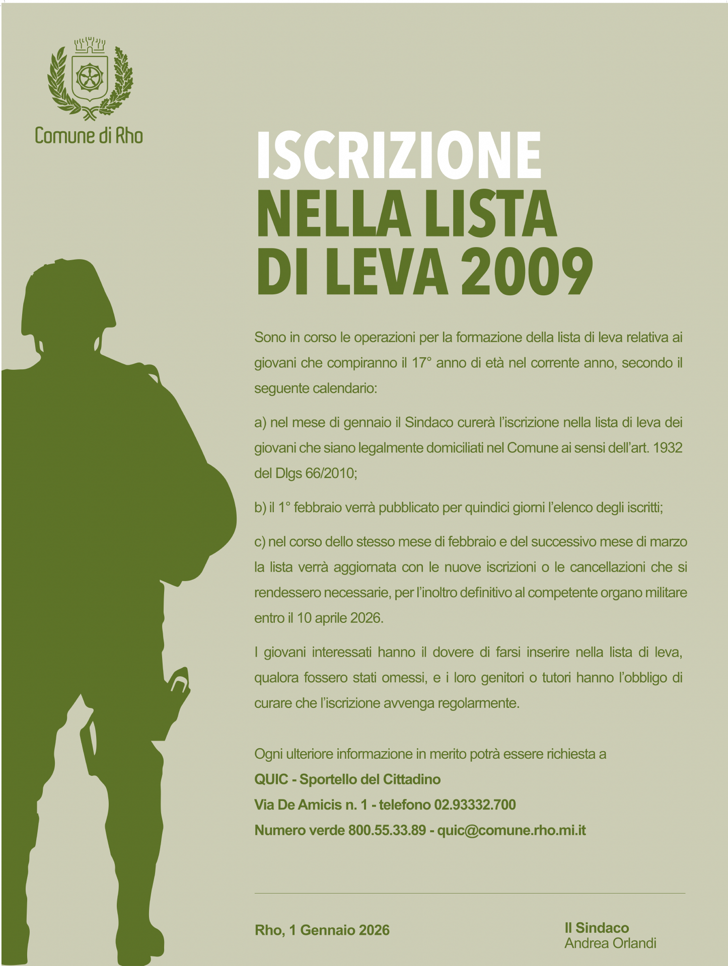 Manifesto Iscrizione nella lista di Leva 2009 