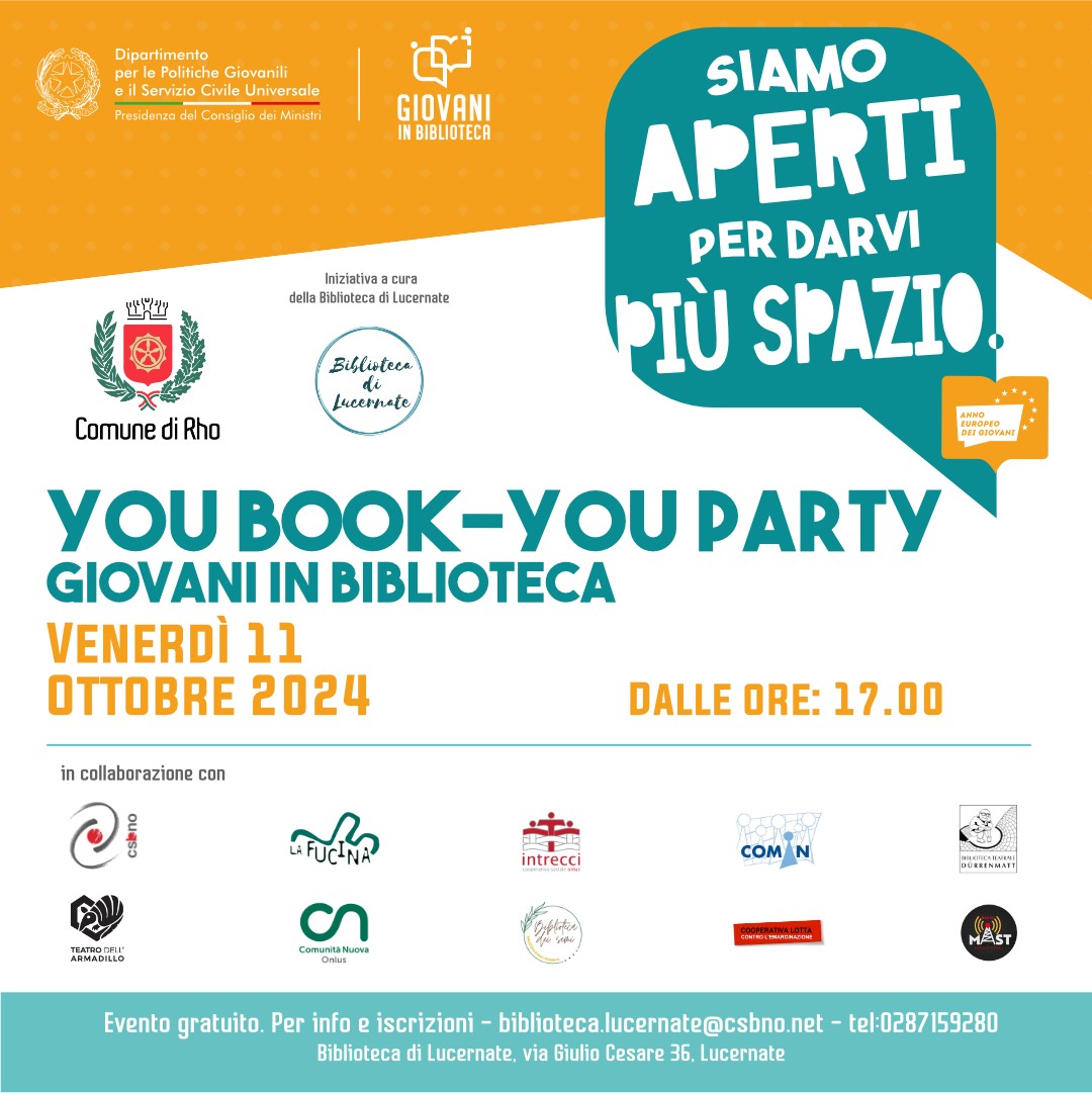 Locandina dell'evento You Book - you Party - giovani in biblioteca