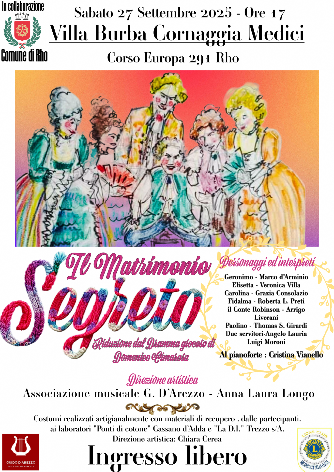 locandina event Il matrimonio segreto- personaggi della commedia disegnati