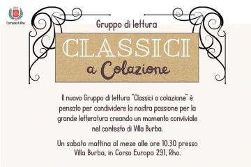 locandina Classici a colazione con immagine di un particolare  di villa Burba e segnalati i quattro appuntamenti