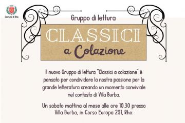 locandina Classici a colazione con immagine di un particolare  di villa Burba e segnalati i quattro appuntamenti