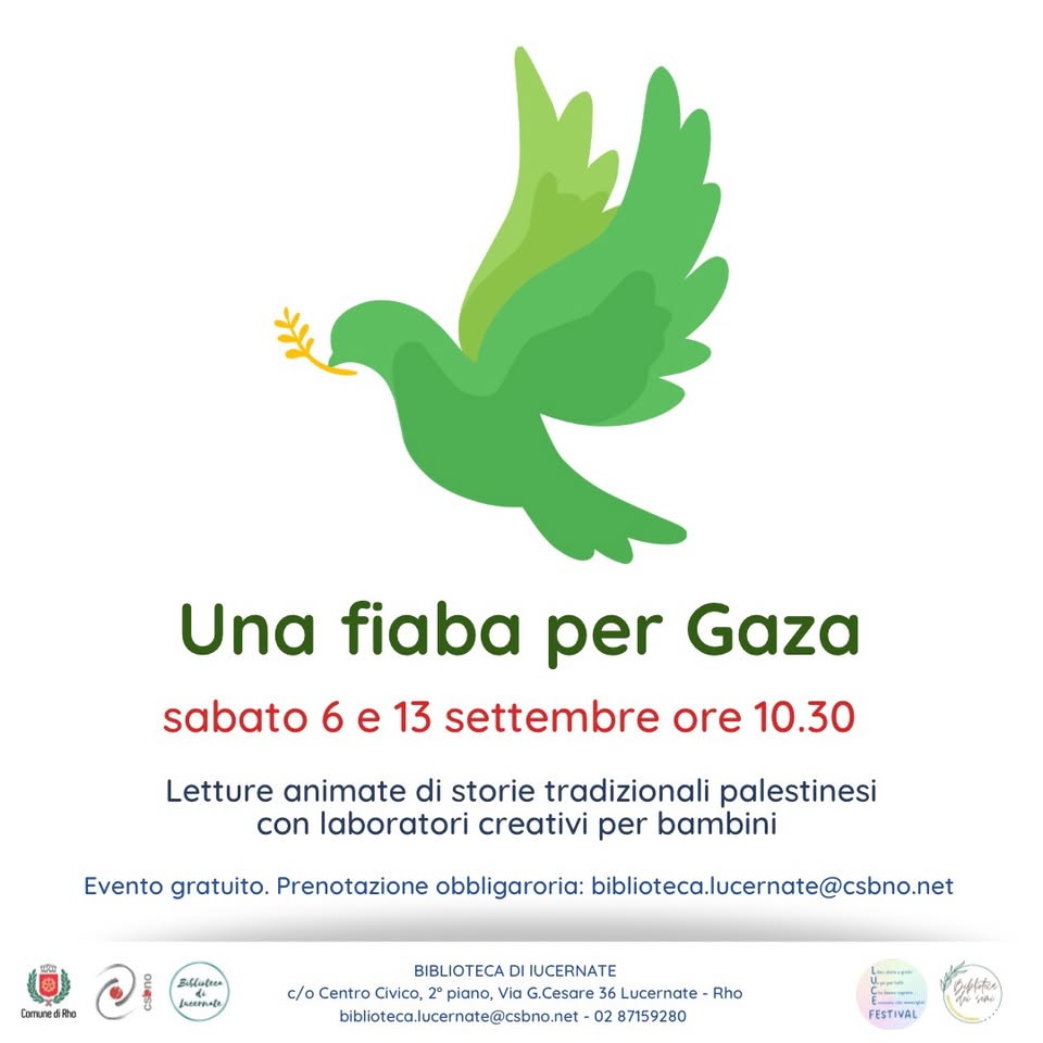locandina evento Una fiaba per Gaza Sabato 6 e 13 settembre ore 10.30 