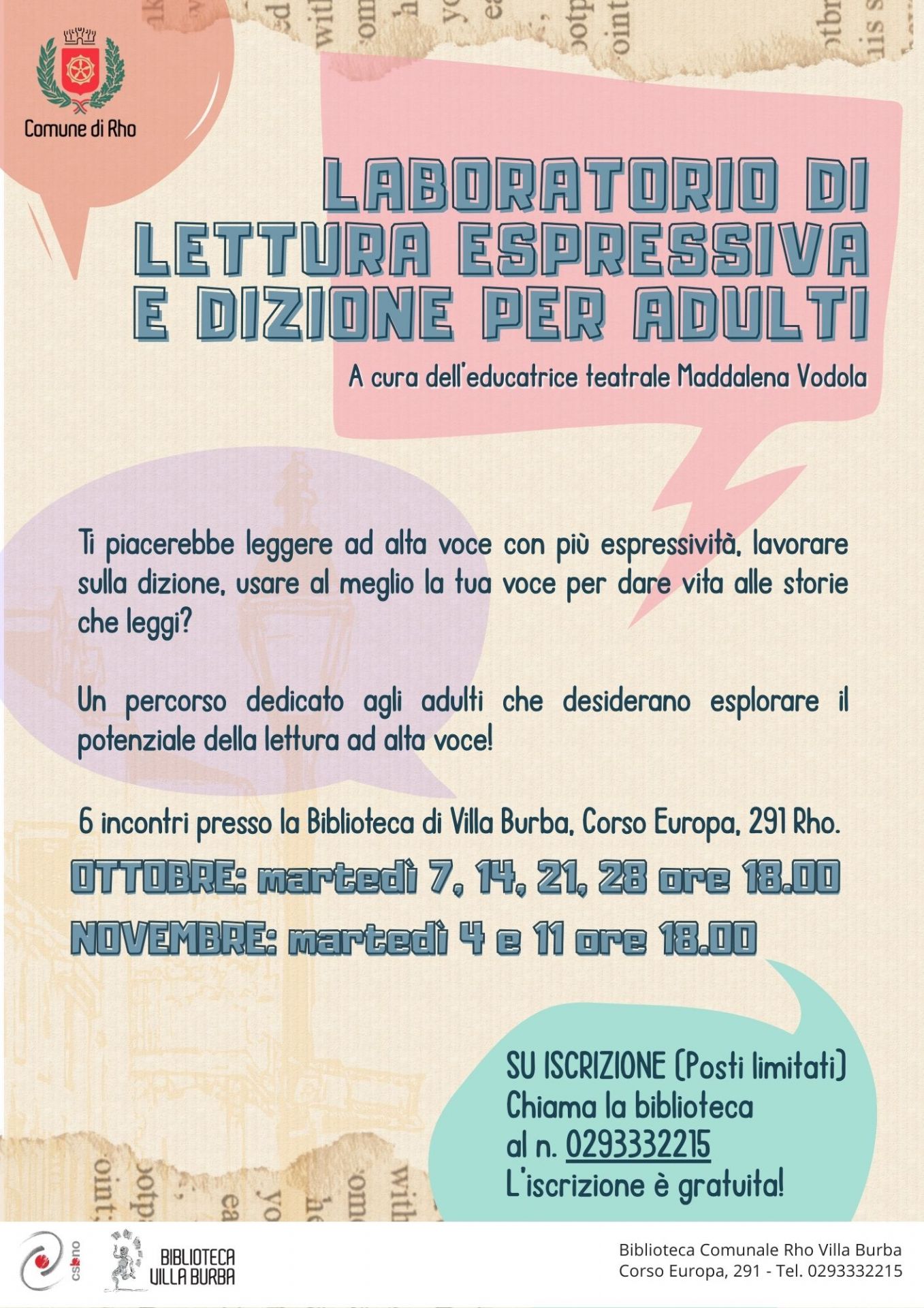 volantino  Laboratorio di lettura espressiva e dizione per adulti